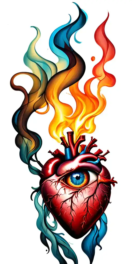 Sacred Heart With All Seeing Eye Side Fire Smoke