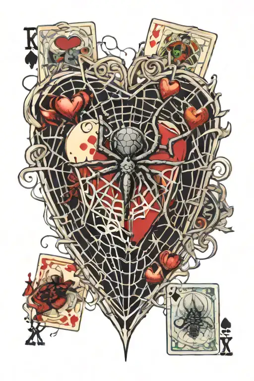 Heart Spider Web With Playing Cards