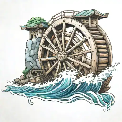 Water Wheel And Waves