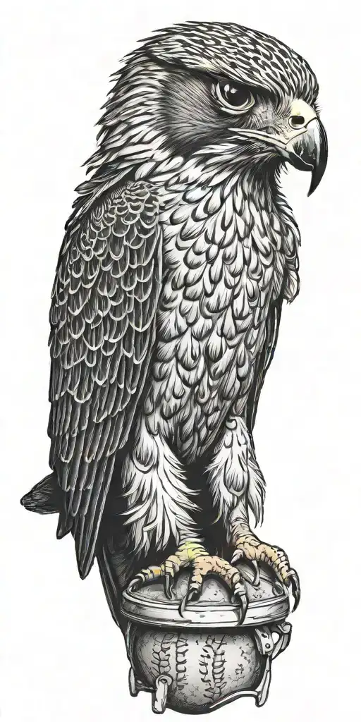 Falcon Wearing A Crown Sitting On A Giant Baseball Diamond