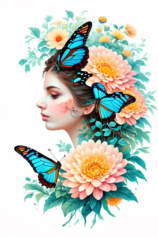 Virgo Zodiac Sign With Butterflys Souronding And Chrysanthemums