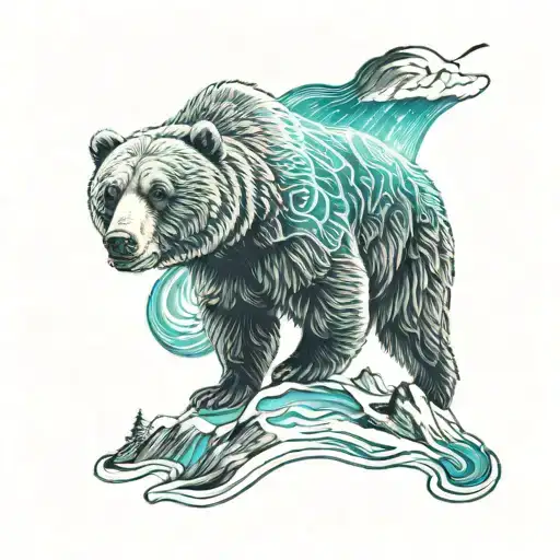 Grizzly Bear With Northern Lights