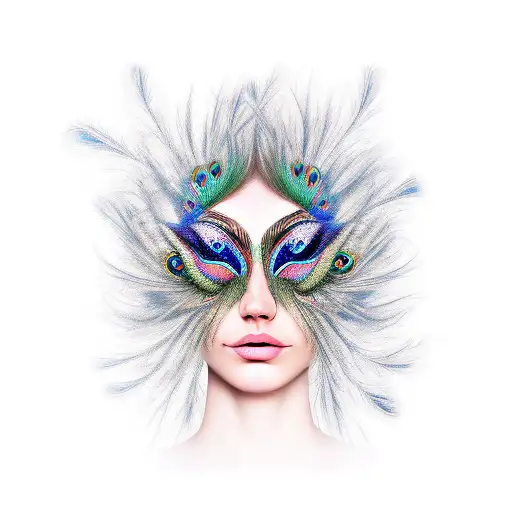 Half Woman's Face And Peacock