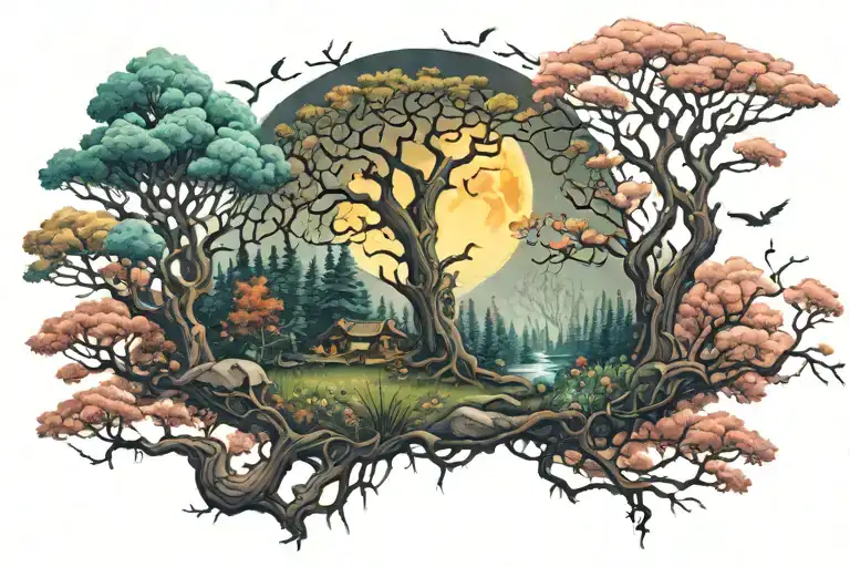 Magical Forest With A Bright Moon Shining