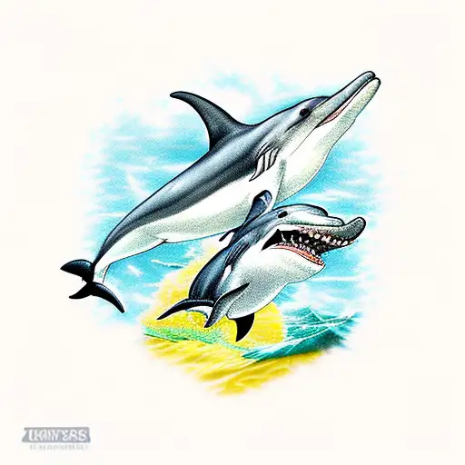 Dolphin Friends With Shark