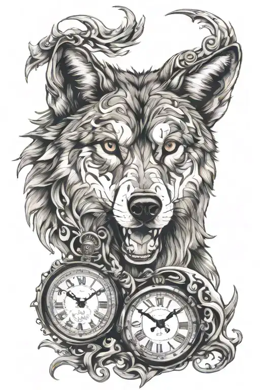 Wolf Head And Clock Face
