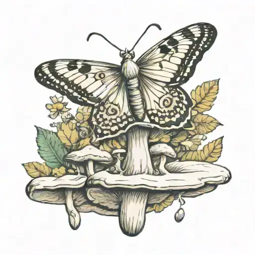 Moth Landing On Mushroom