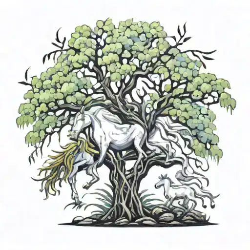 Willow Tree With Unicorn And Elves