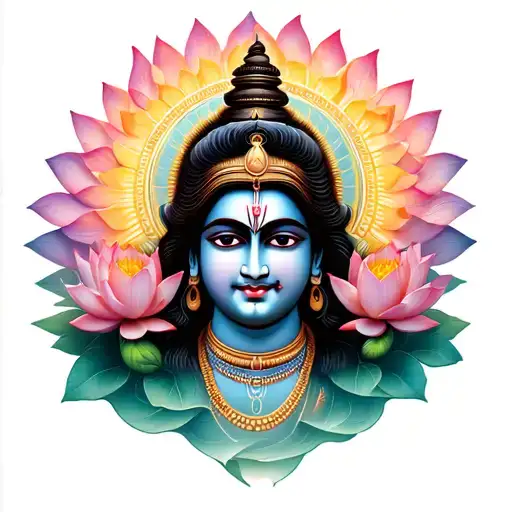 Krishna Son Face Surrounding By Lotus And Other Spiritual Deign