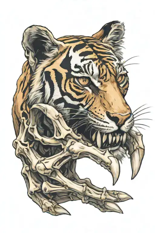 A Human Skeletal Hand Holding A Tiger Skull