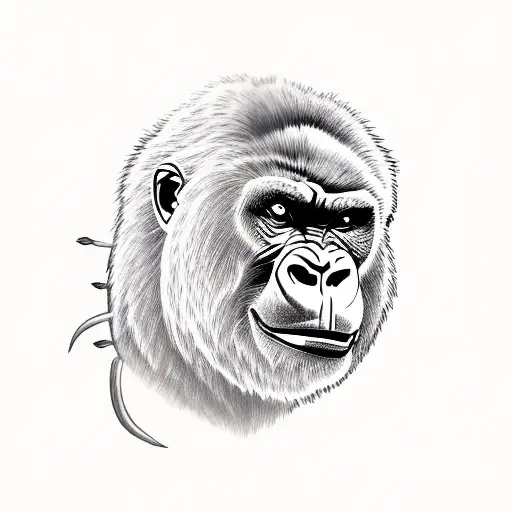 Roaring Gorilla With Roses And Sword