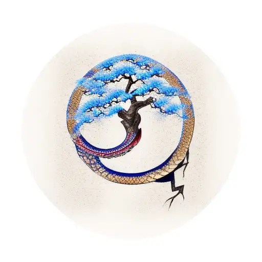 Japanese Calligraphy Ouroboros Sprouting Tree Of Life