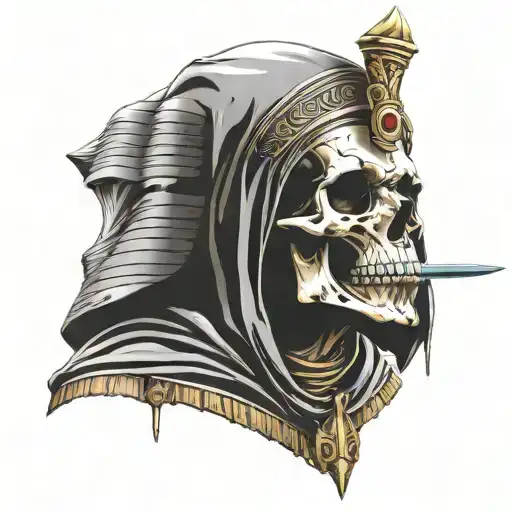 Egyptian Skull With Hood And Dagger Wrapped Together