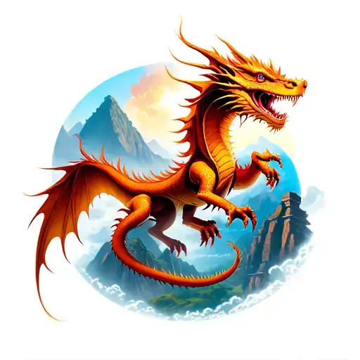 Mystical Dragon Flying Around Machu Pichu