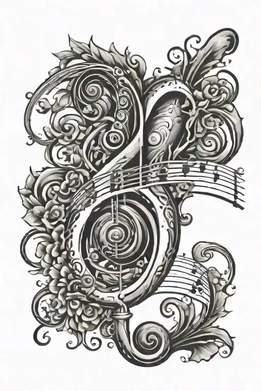 A Tattoo Design Incorporating A Bass Clef And Heart To Represent Your Love For Music