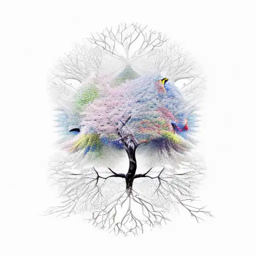 Tree Of Life With Branches Dissolving Into Birds On Right Side