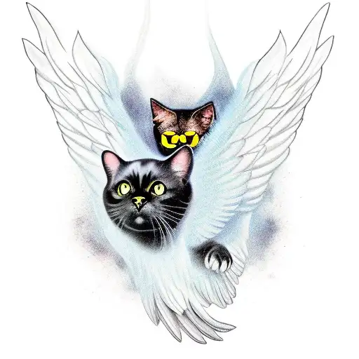 Full Body Of A Black Cat With Wings