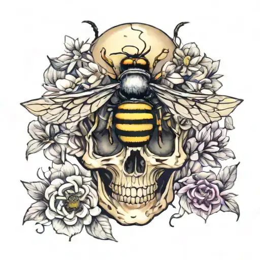 Bee And Flowers Surrounding A Skull