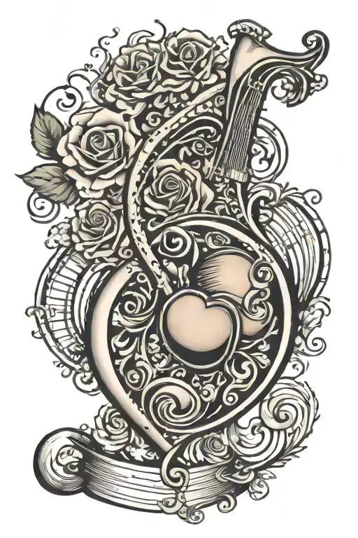 A Tattoo Design Incorporating A Bass Clef And Heart To Represent Your Love For Music