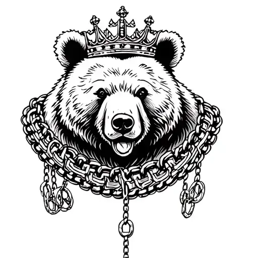 Bear With Crown And Chain Necklace