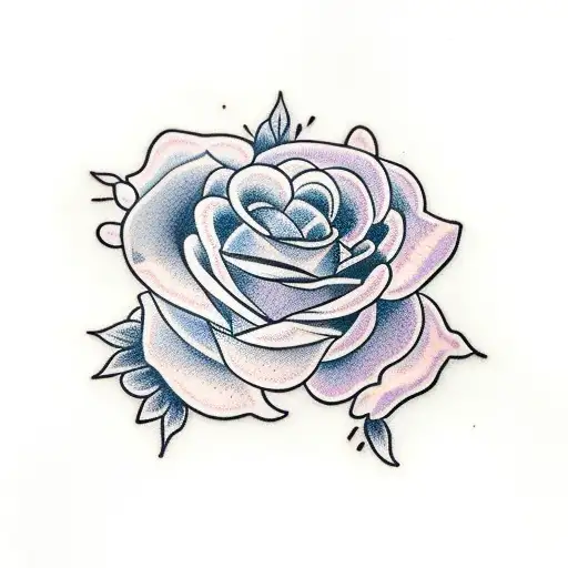 A Rose And A Lilac With Black Outline