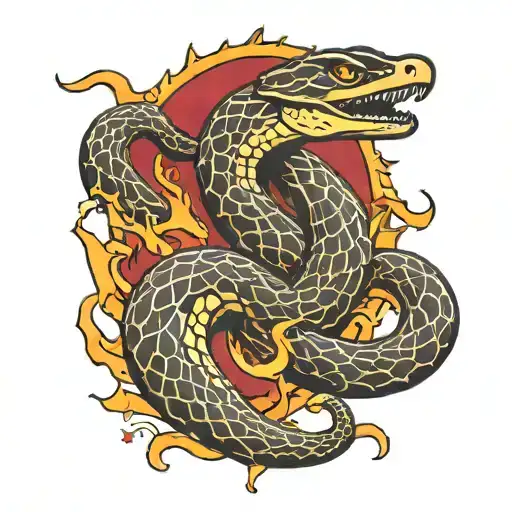 An Old-school Tattoo Of A Snake Coiled Around A Lightning Bolt In A Traditional Style