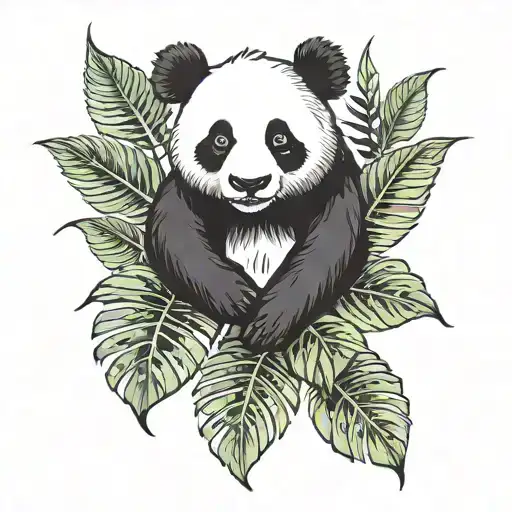 Panda In Monstera Leaves