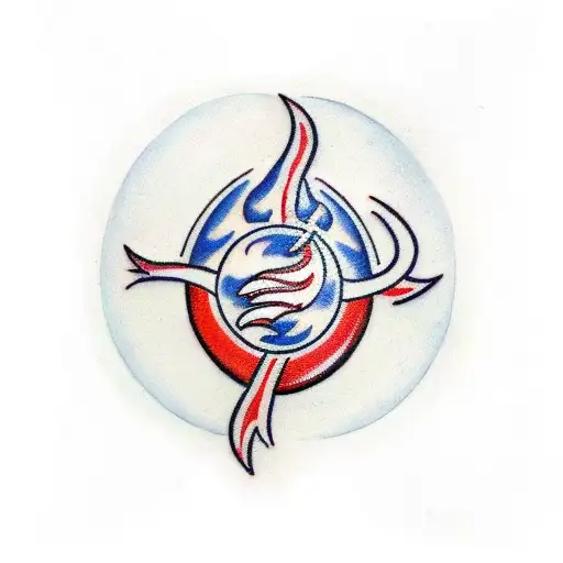 A Traditional-style Tattoo Of The New Jersey Devils Logo Surrounded By Flames