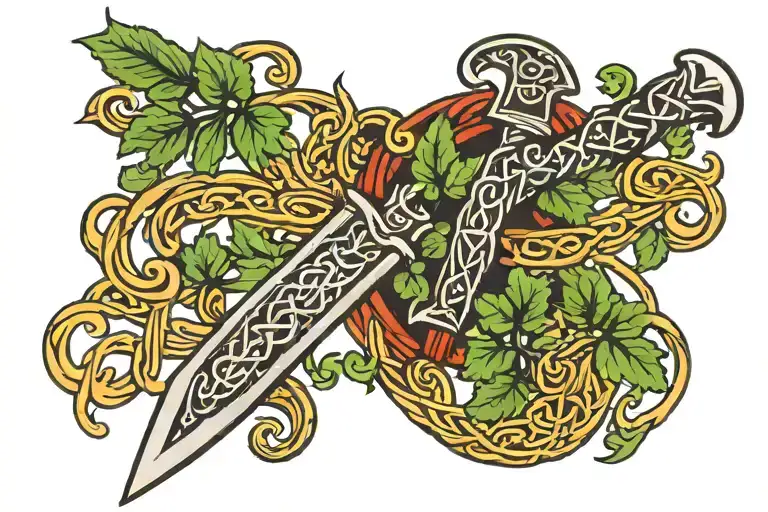 Celtic Sword Wrapped By Green Vine
