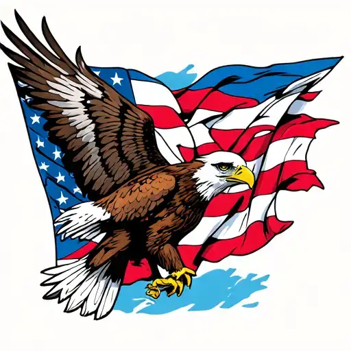 Puerto Rican And American Flag With Eagle Holding