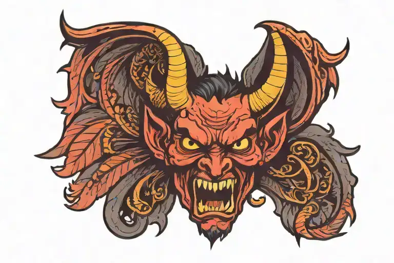 Devil With Spread Wings And Yellow Eyes