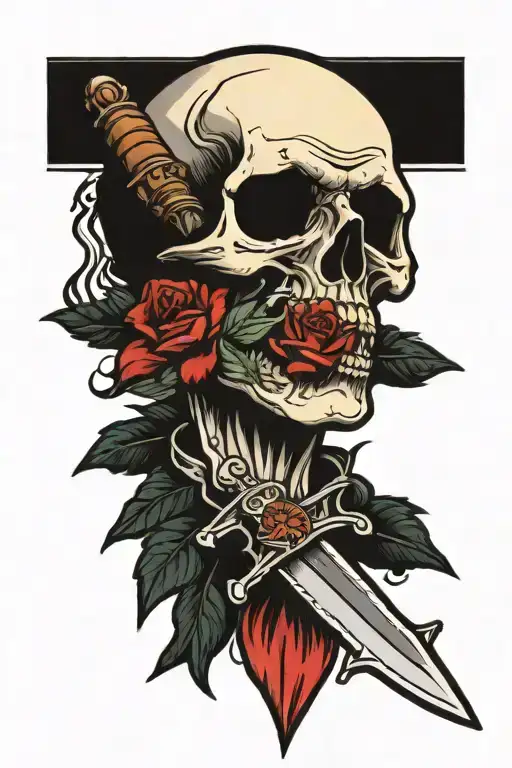 A Dagger With The Blade Piercing Through The Eye Of A Skull