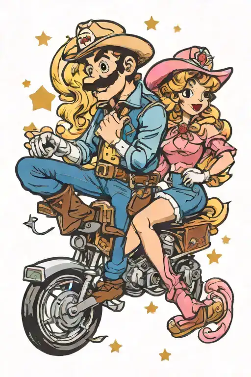 Super Mario Cowboy And Peach Princess Pinup