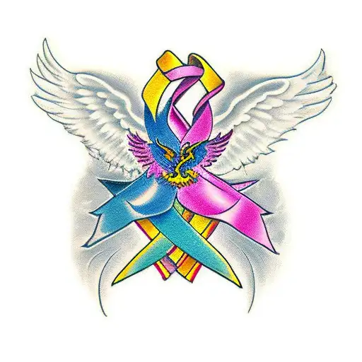 Phoenix Spread Out With Cancer Ribbon Hidden In The Feathers