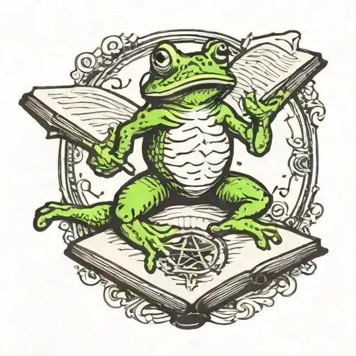 Frog Standing On Pentacle Summoning Demon Open Book In Hand