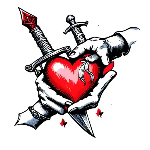 Hand Holding Heart With Dagger Through It