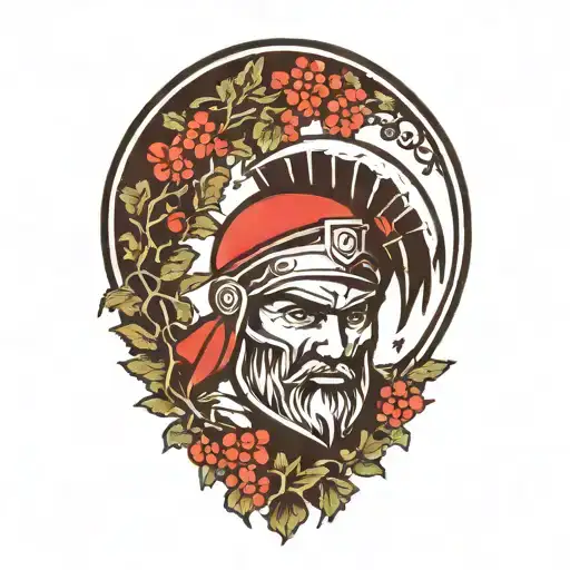 Spartan On Mountian With Grapvines Growing Down