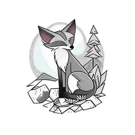 Fox On A Rock In A Forest At Night With Lightning