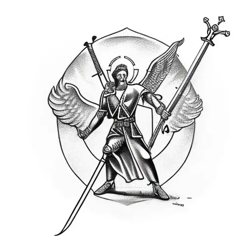 St Michael On One Knee With Sword And Shield