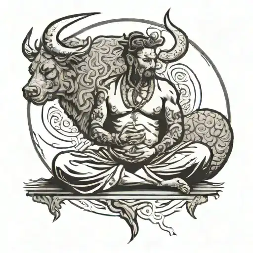 Person Meditating Charged By Bull And Bear