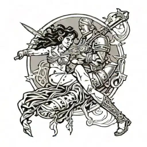 A Fallen Warrior Supported By A Woman