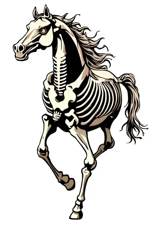 Horse Skeleton With Angry Eyes Galloping From Side View