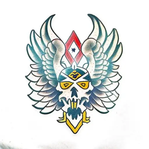 Mexian Flag With Eagle And Aztec Warrior