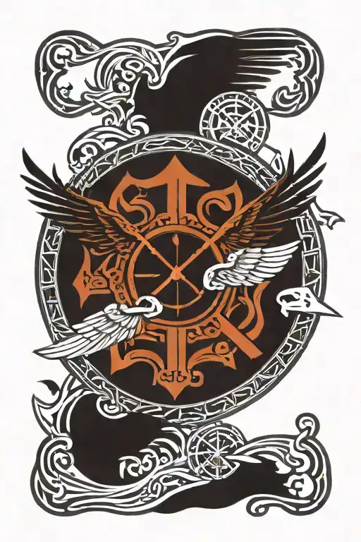 Viking Runes Forming A Clock With Wings