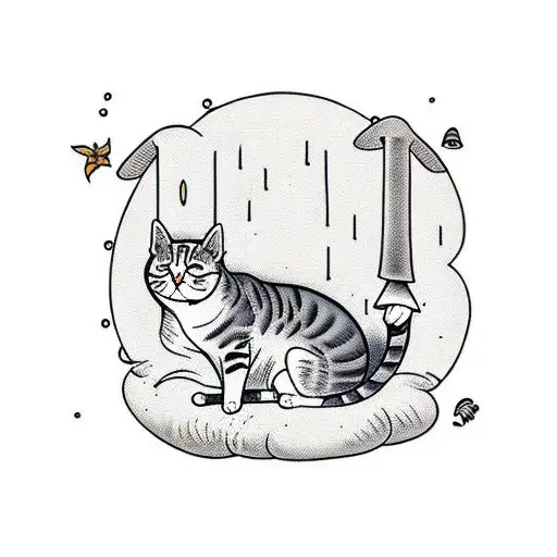 Cat Sleeping Under Mushroom