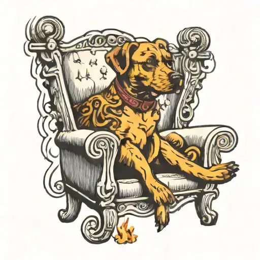 Dog Sitting In The Fire On The Chair With Thumbs Up