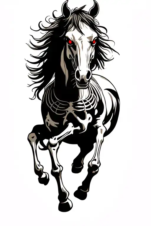 Horse Skeleton With Glowing Angry Red Eyes Galloping