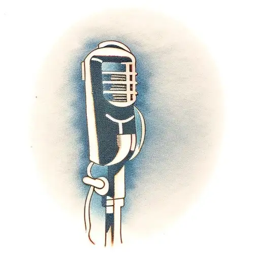 A Traditional Tattoo Of A Bird Singing Into A Vintage Microphone