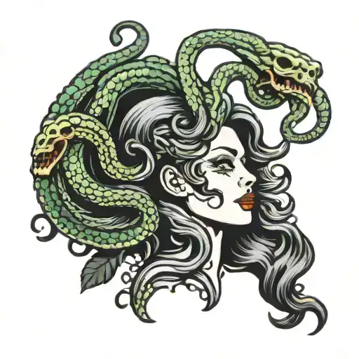 Medusa Skull With Snakes Side Profile Traditional Lady Head