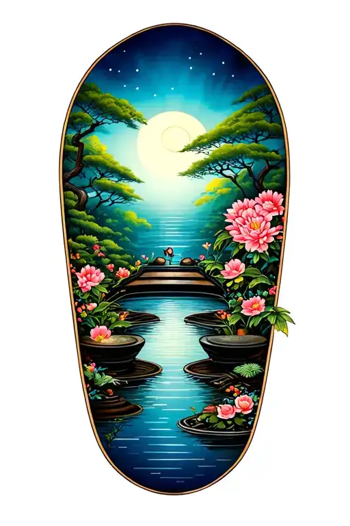 Zen Garden Scene Tattoo Inspired
